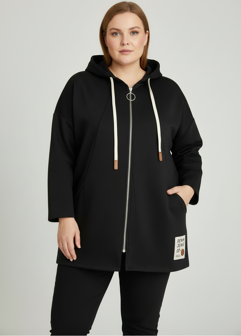 Черен суичър с качулка свалена