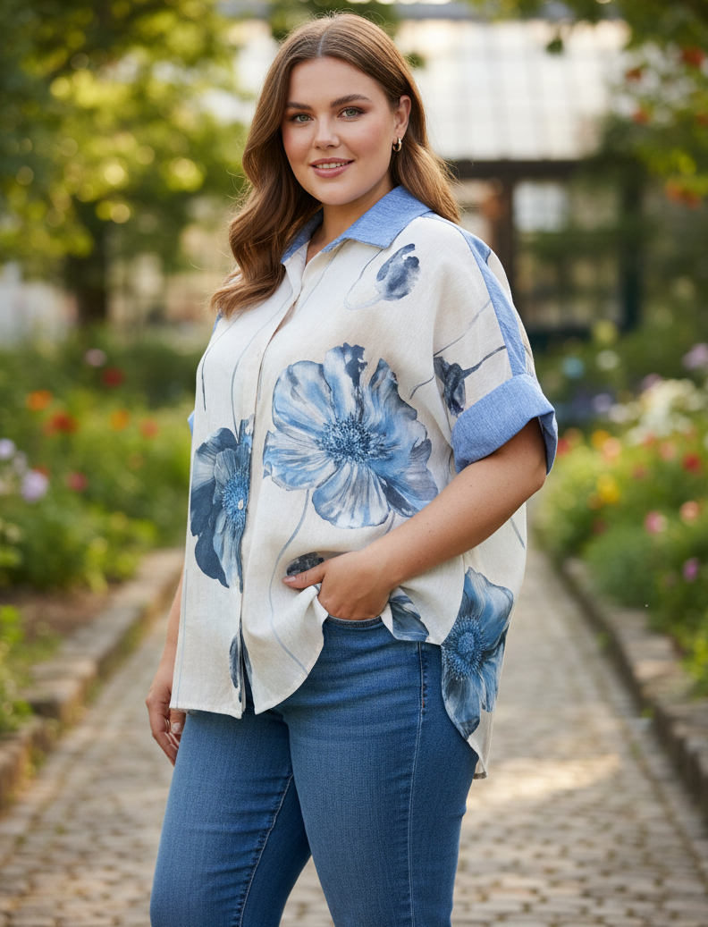 Риза на по-едра жена с дънки