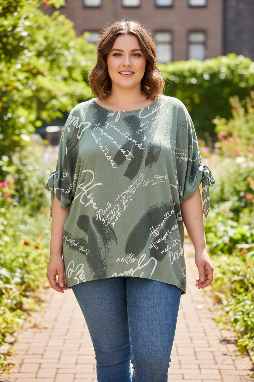 Блуза на по-едра жена с дънки