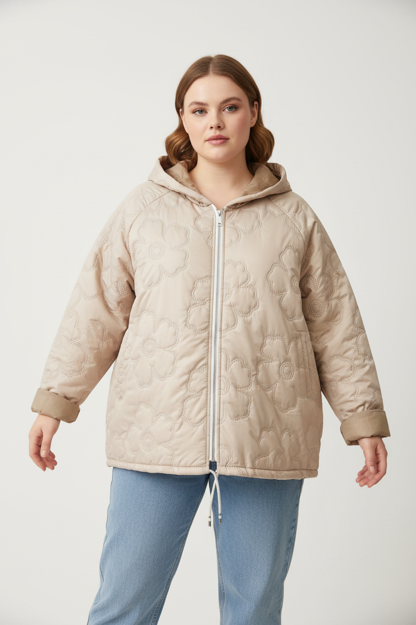 Бежово яке с цветя