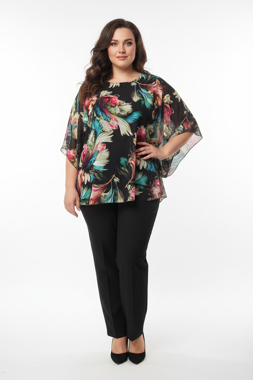 Блуза с тропически десен