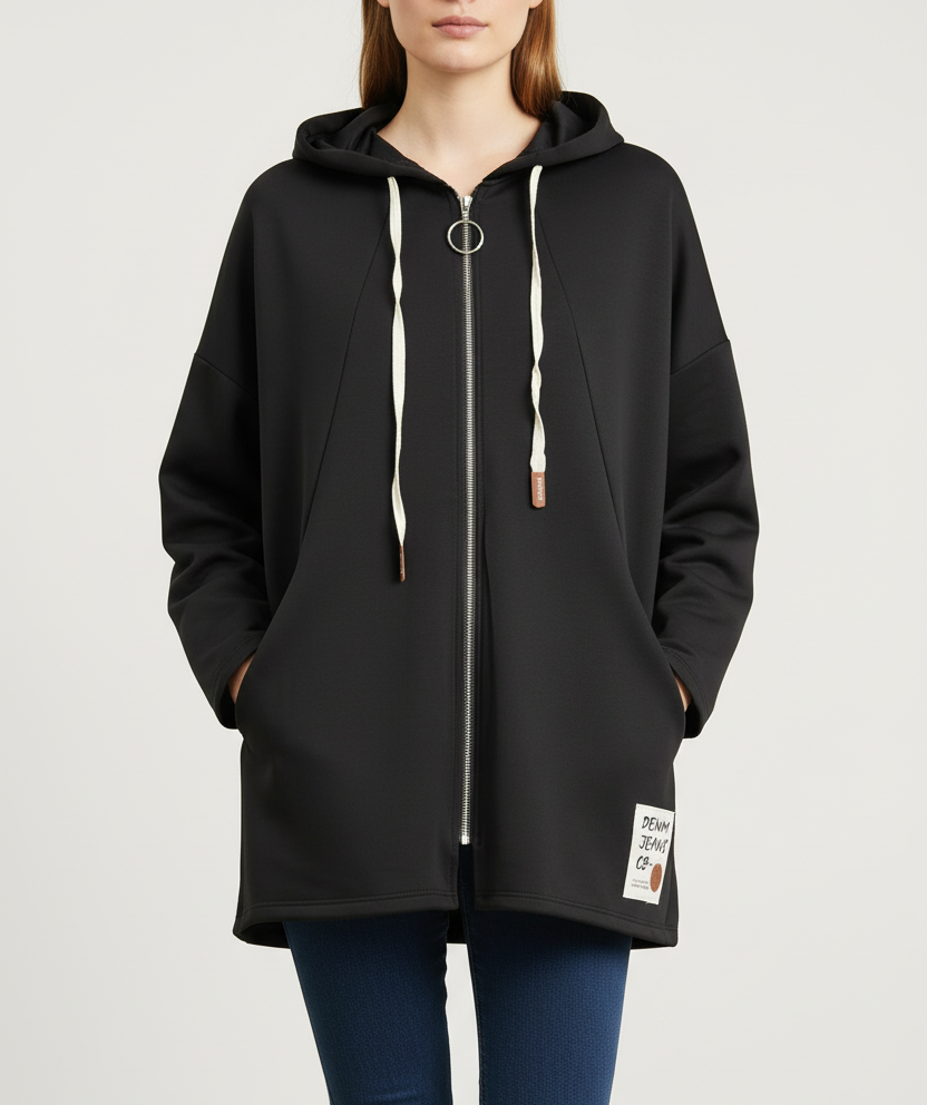 Черен суичър с качулка - близък кадър