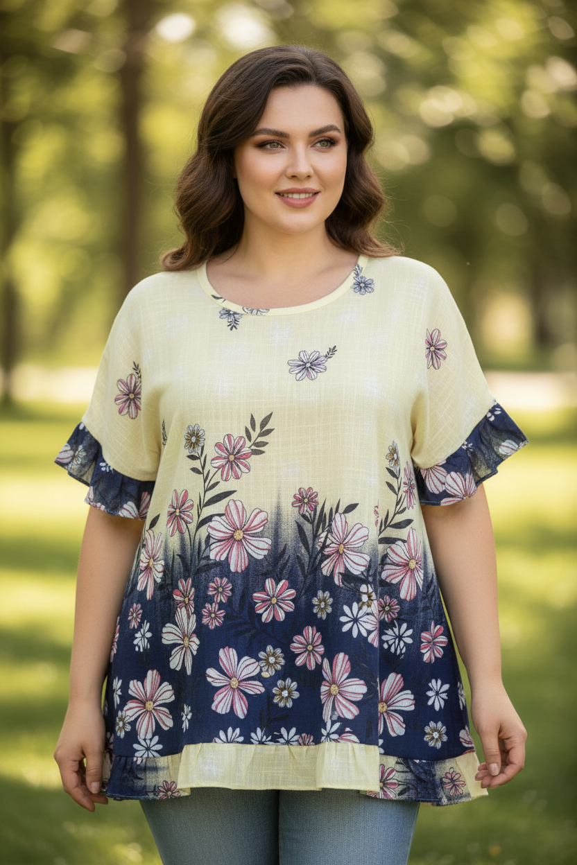 Флорална блуза на по-едра жена