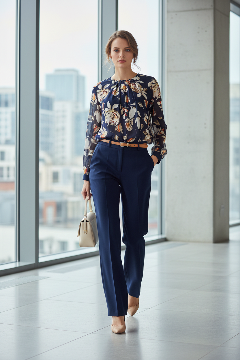 Елегантна шифонена блуза с флорален принт