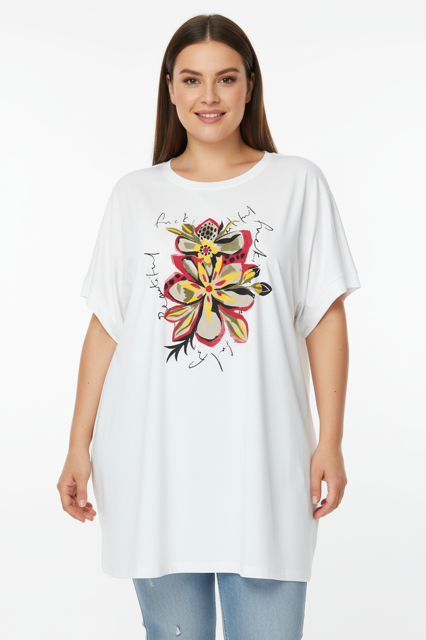 Бяла туника с флорален принт