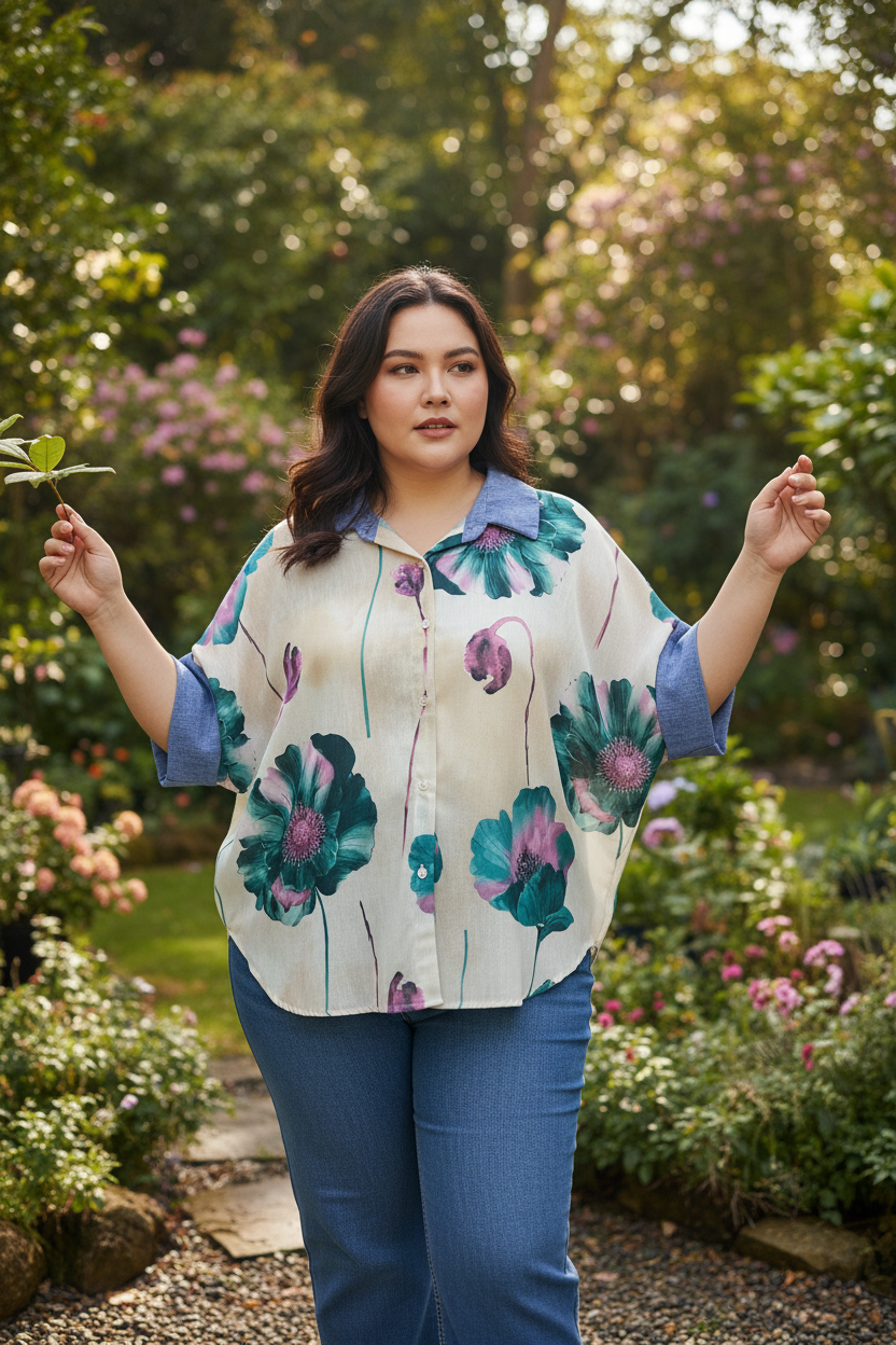Флорална риза — поза с видими ръкави