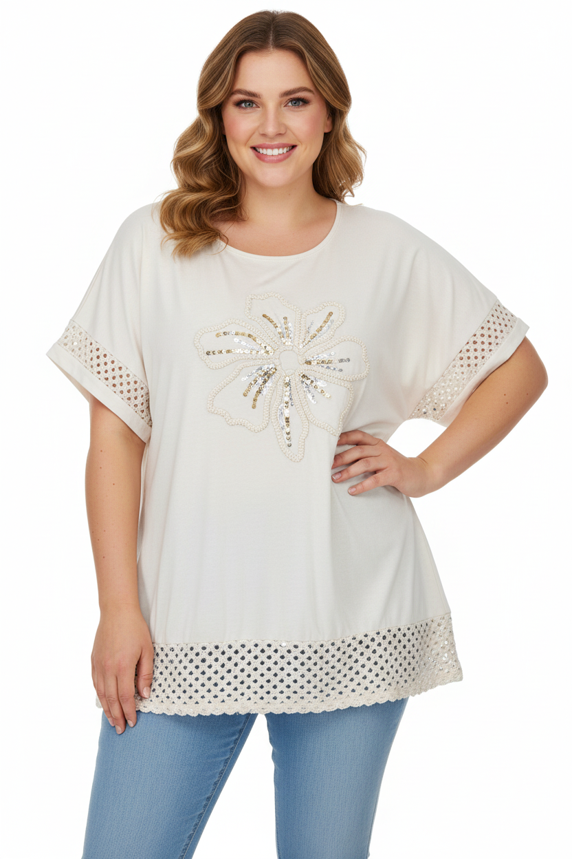 Бежова блуза с пайети