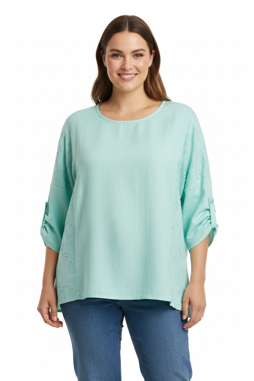 Мента блуза с прибран ръкав с копче