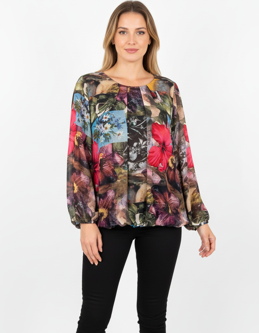 Цветна флорална блуза - незапасана