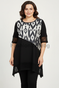 Туника с оригинална черно-бяла икат шарка