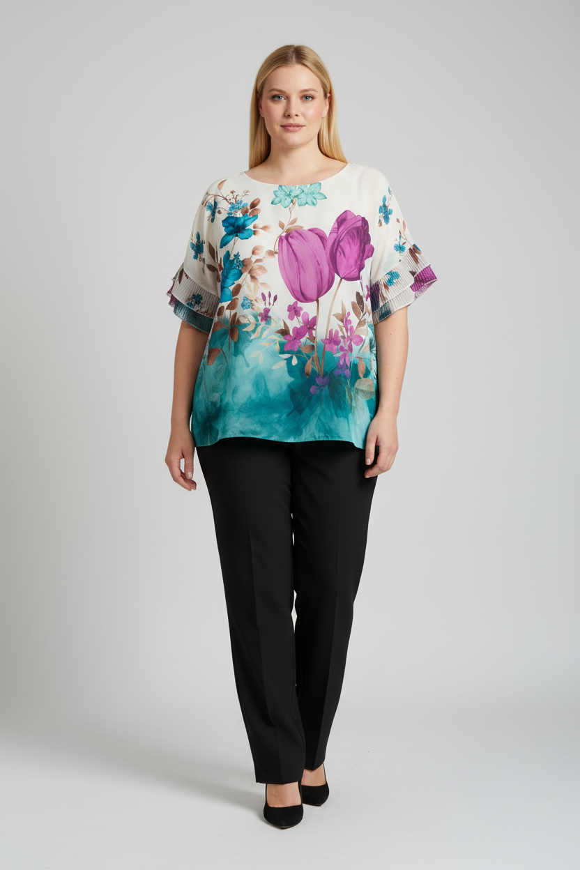 Блуза с панталон на по-едра жена