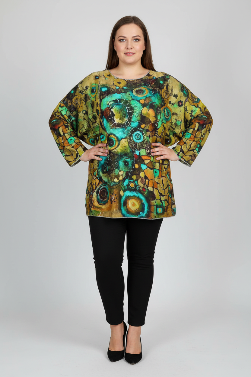 Abstract Pattern Tunic on Plus-Size Model