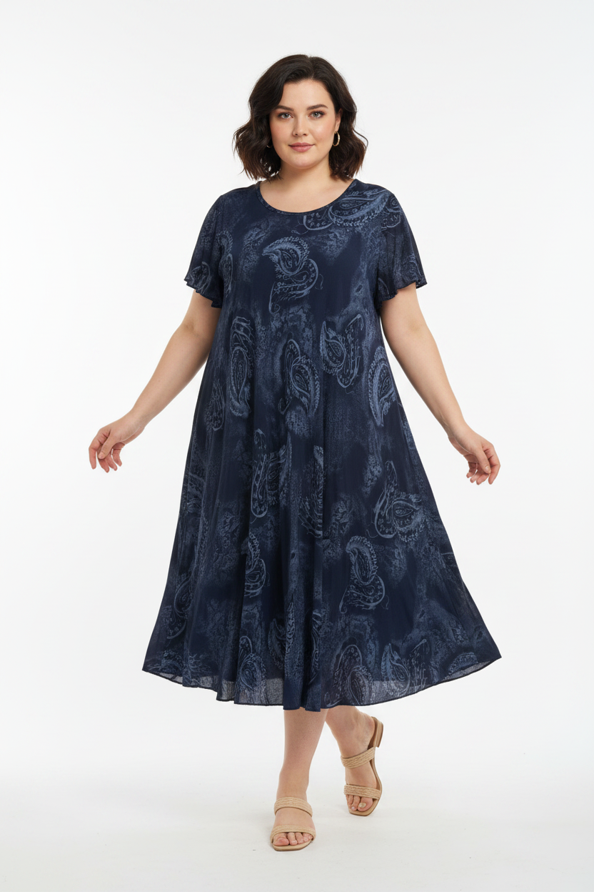 Navy Blue Paisley Dress - Calm Natural Pose