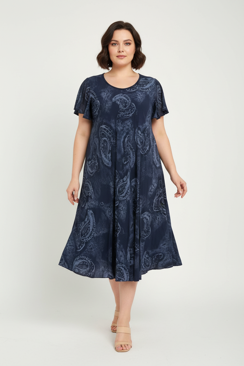 Navy Blue Paisley Dress - Fresh Generation
