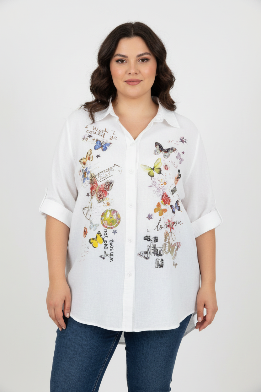 White Butterfly Shirt - Front Facing New Model