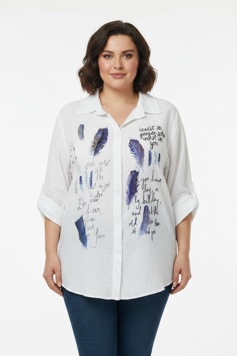 White Feather Shirt - Hip Level Shot